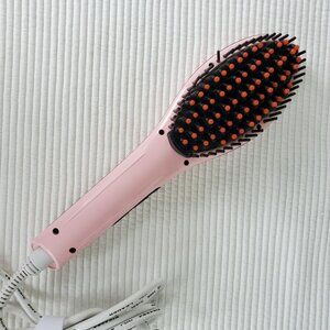 Hair Straightening Brush Hot Styling Iron 5" Wide Pink Works